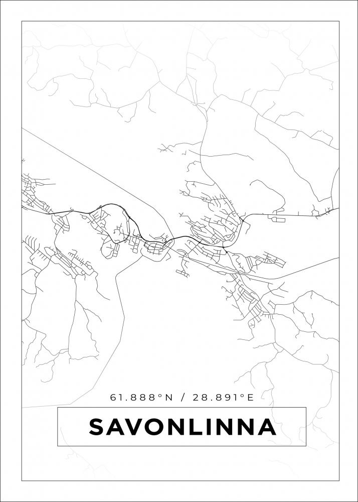 Kart - Savonlinna - Hvit Plakat
