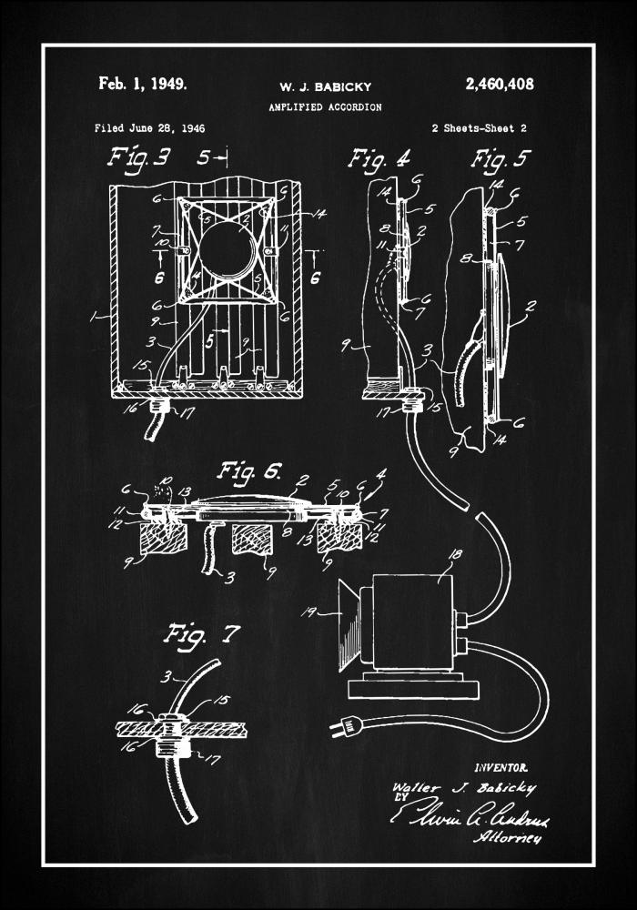 Patent Print - Amplified Accordion II - Black Plakat
