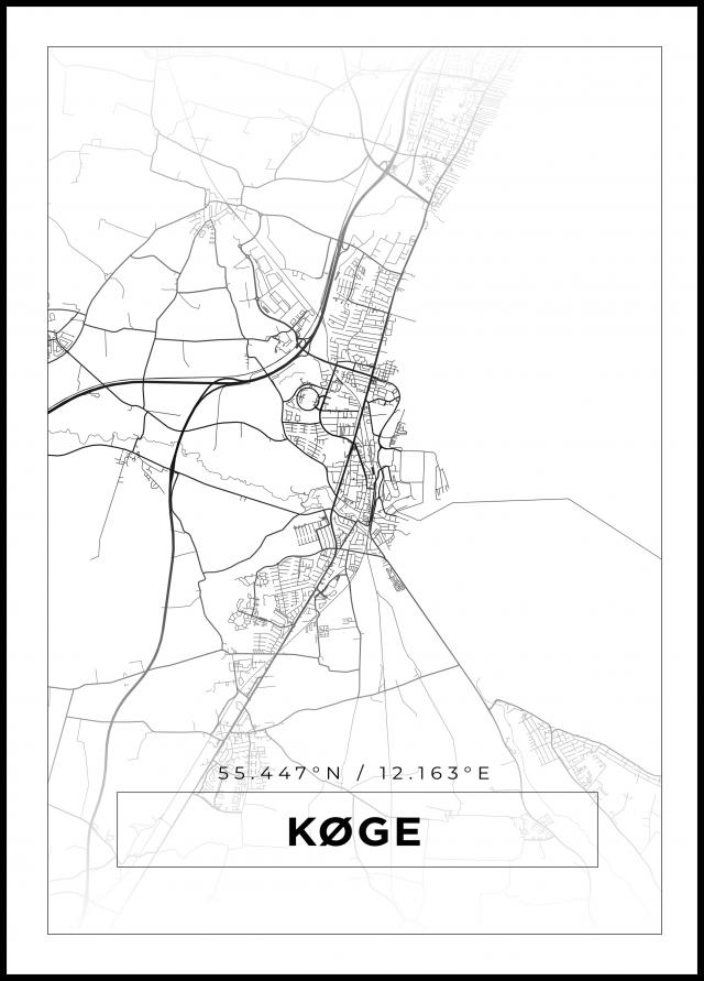 Kart - Køge - Hvit Plakat
