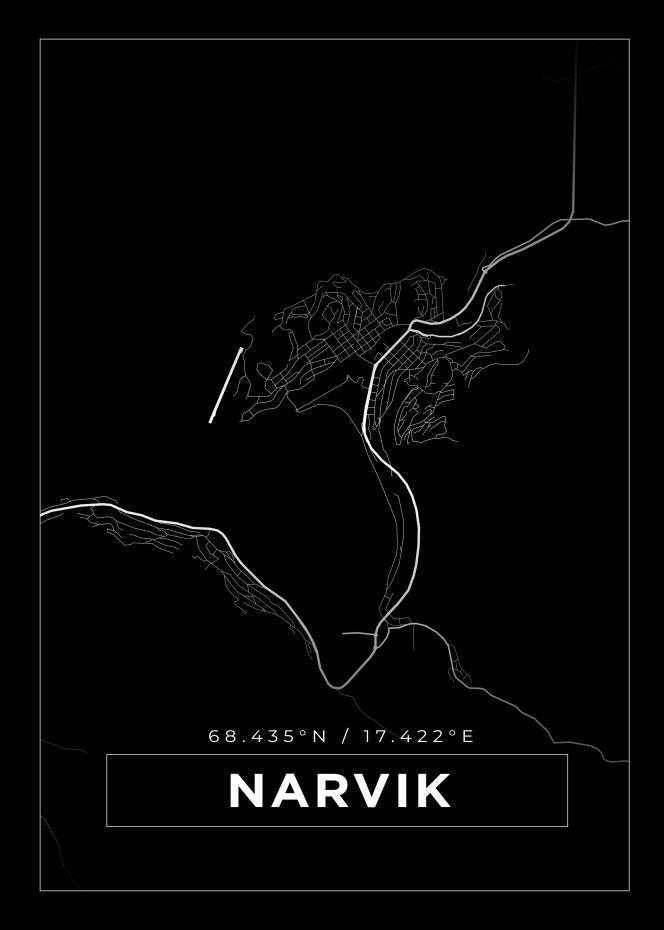 Kart - Narvik - Svart Plakat