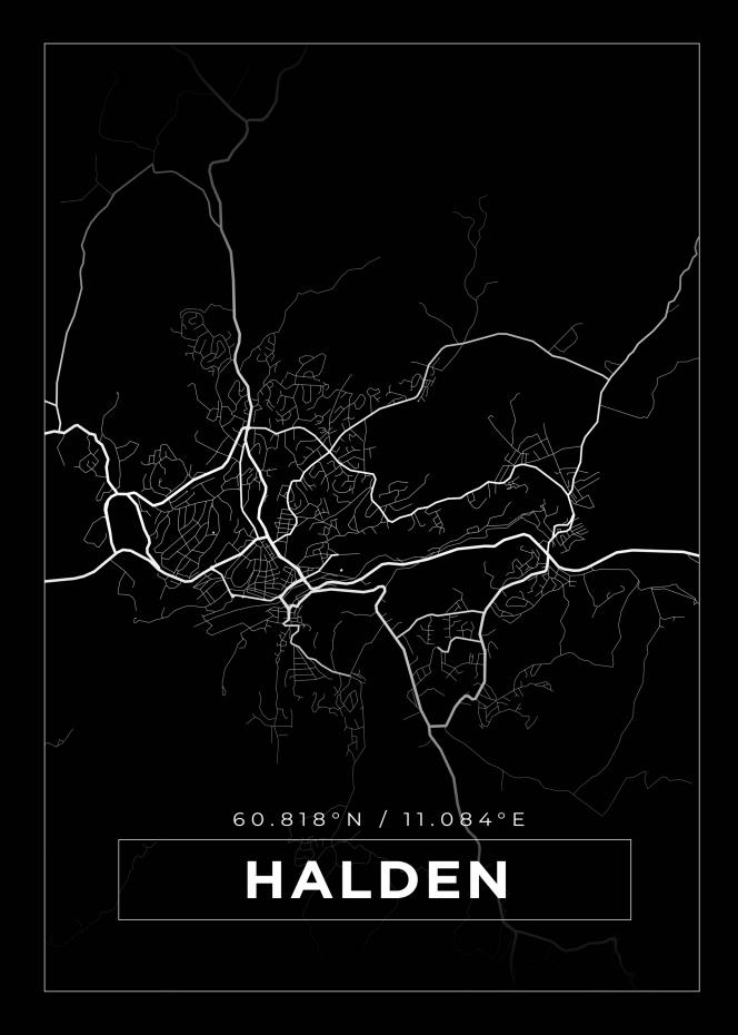 Kart - Halden - Svart Plakat