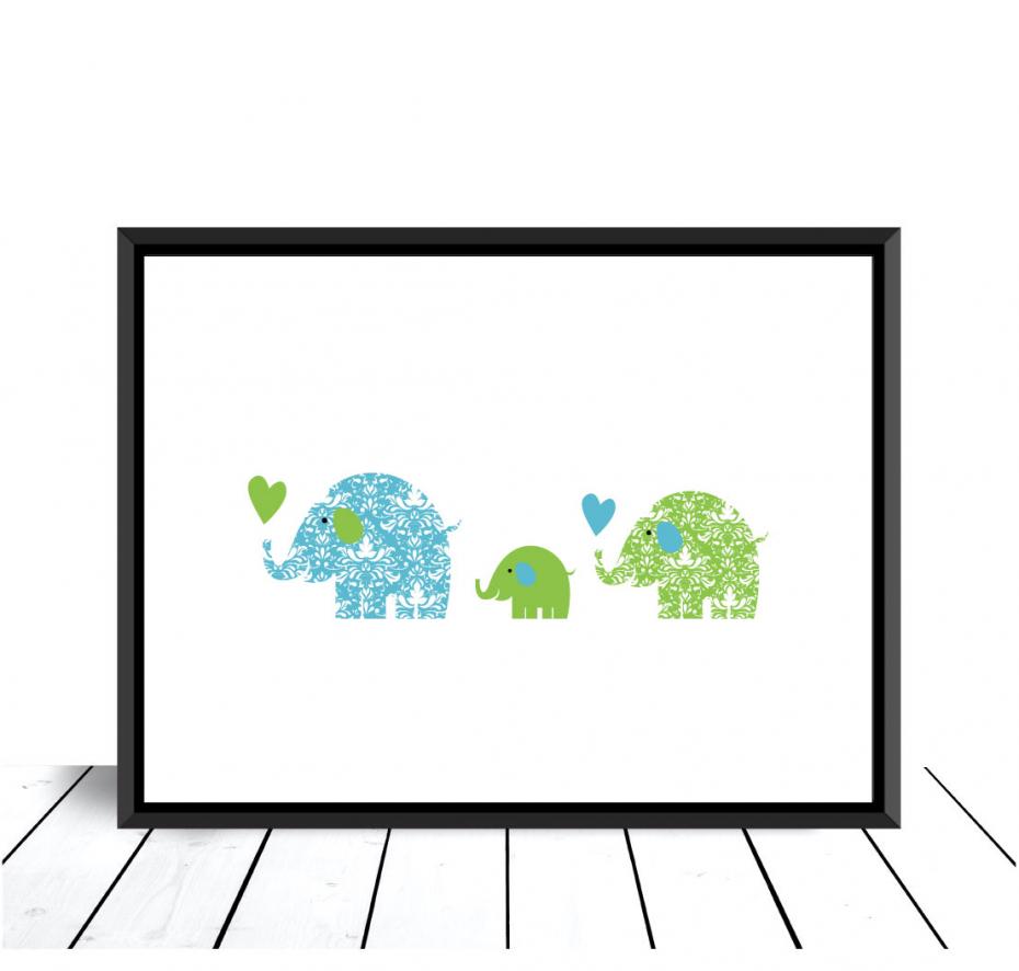Elefantfamilie - Bl/grnn