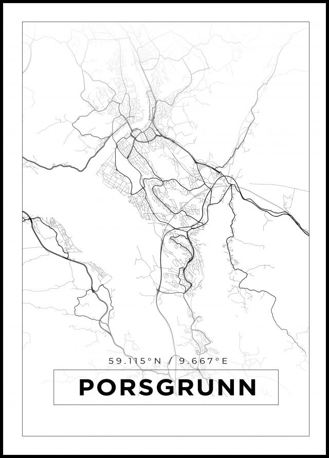 Kart - Porsgrunn - Hvit Plakat