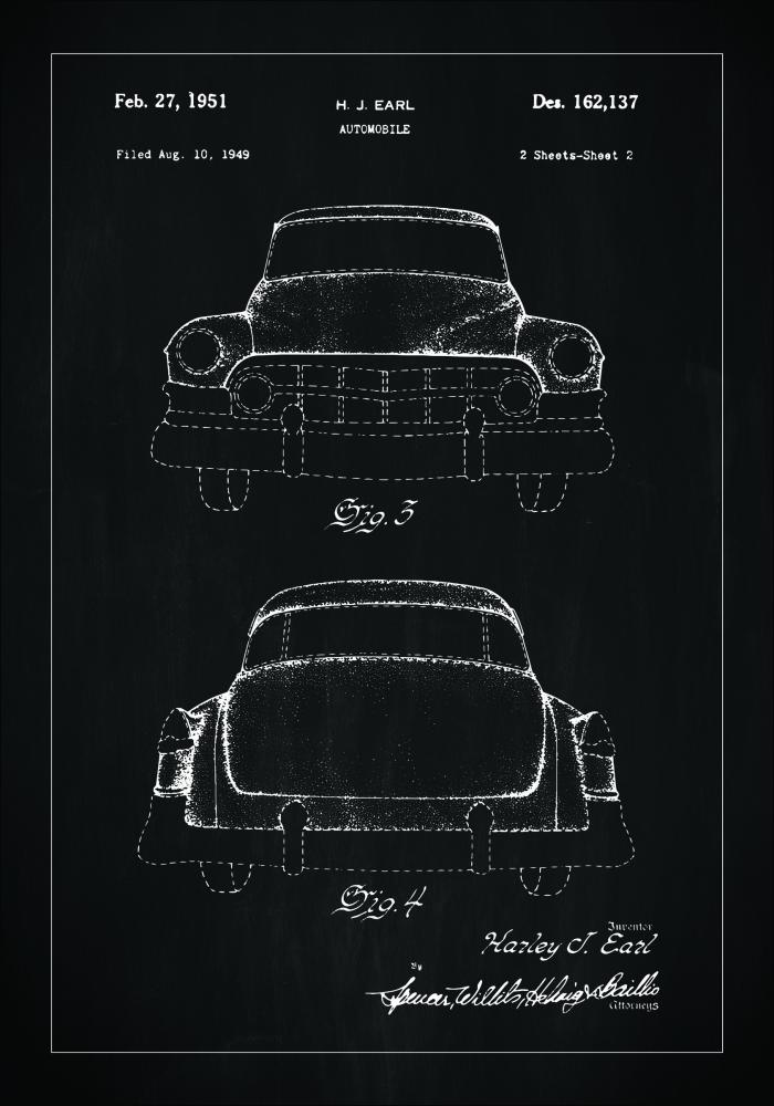 Patenttegning - Cadillac II - Svart Plakat