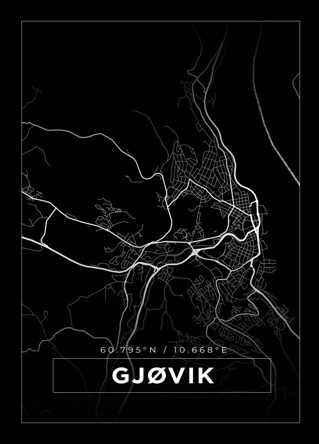 Kart - Gjøvik - Svart Plakat