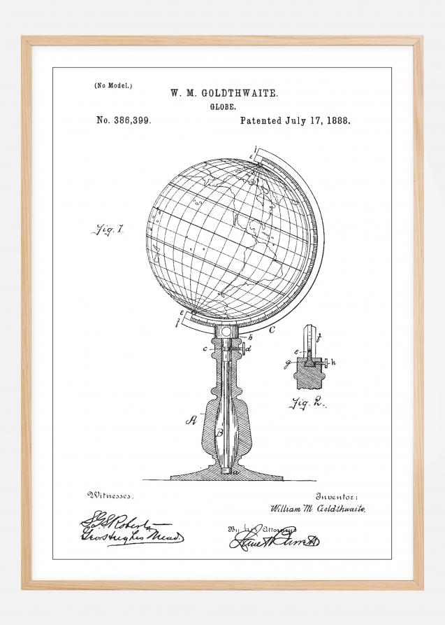 Patenttegning - Globus - Hvit Plakat