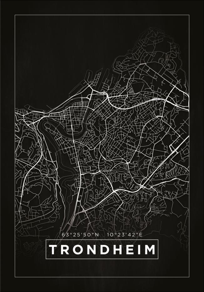 Kart - Trondheim - Svart Plakat