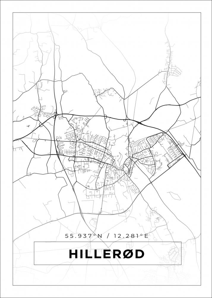 Kart - Hillerd - Hvit Plakat