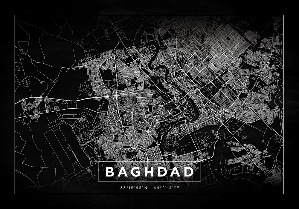 Kart - Baghdad - Svart Plakat