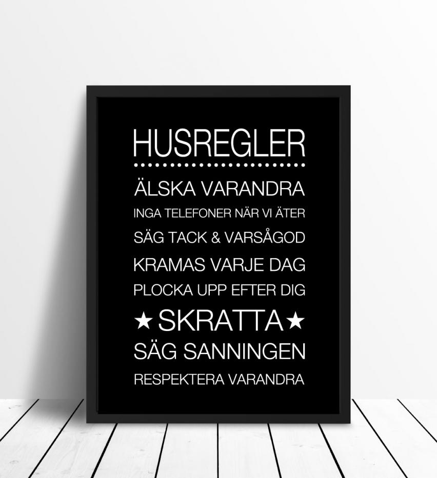 Husregler - Svart med hvitt trykk Plakat
