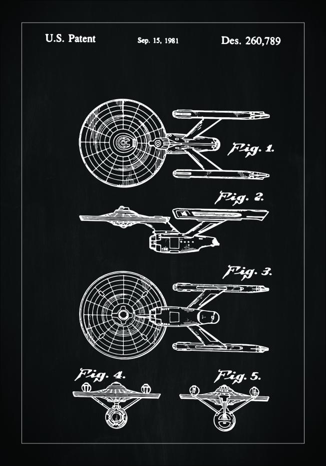 Patenttegning - Star Trek - USS Enterprise - Svart Plakat