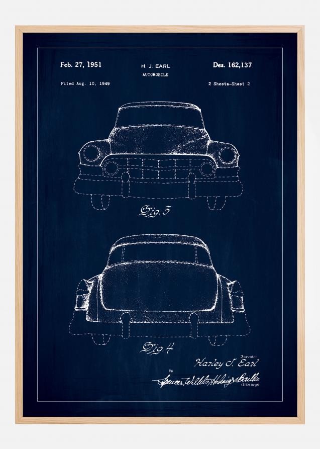 Patenttegning - Cadillac II - Blå Plakat