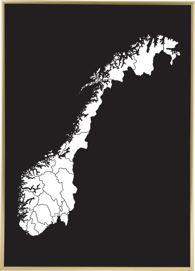 Kart - Norge - Hvit Plakat