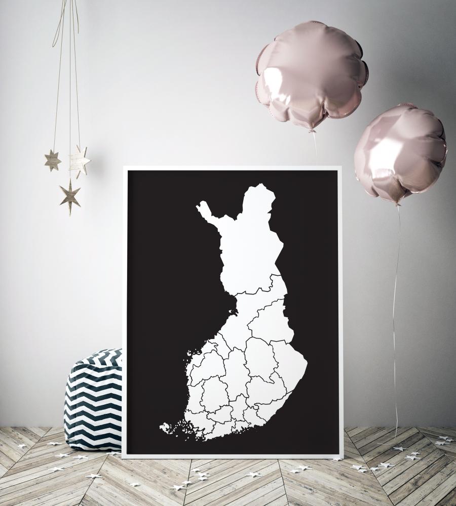 Kart - Finland - Hvit Plakat