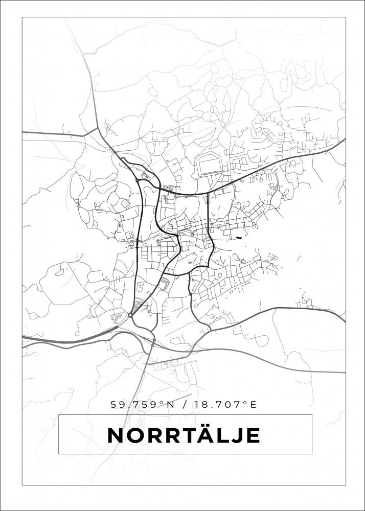 Kart - Norrtlje - Hvit Plakat