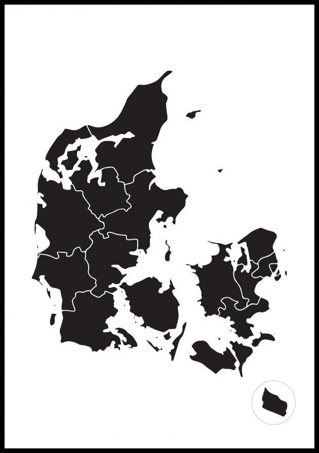 Kart - Danmark - Svart Plakat