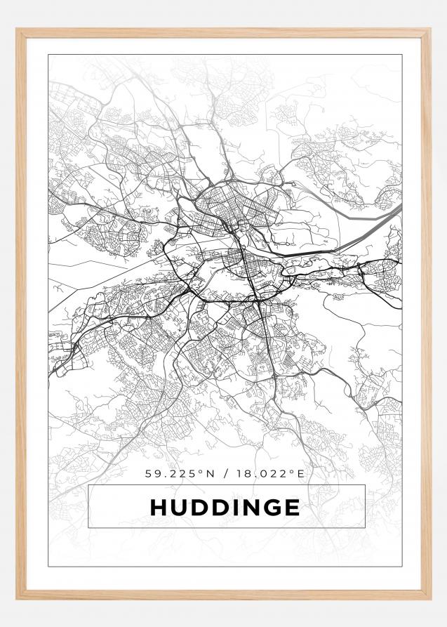Kart - Huddinge - Hvit Plakat