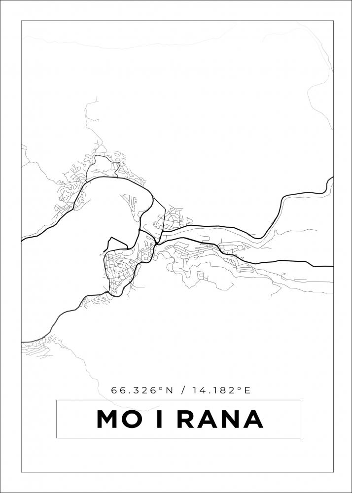 Kart - Mo I Rana - Hvit Plakat