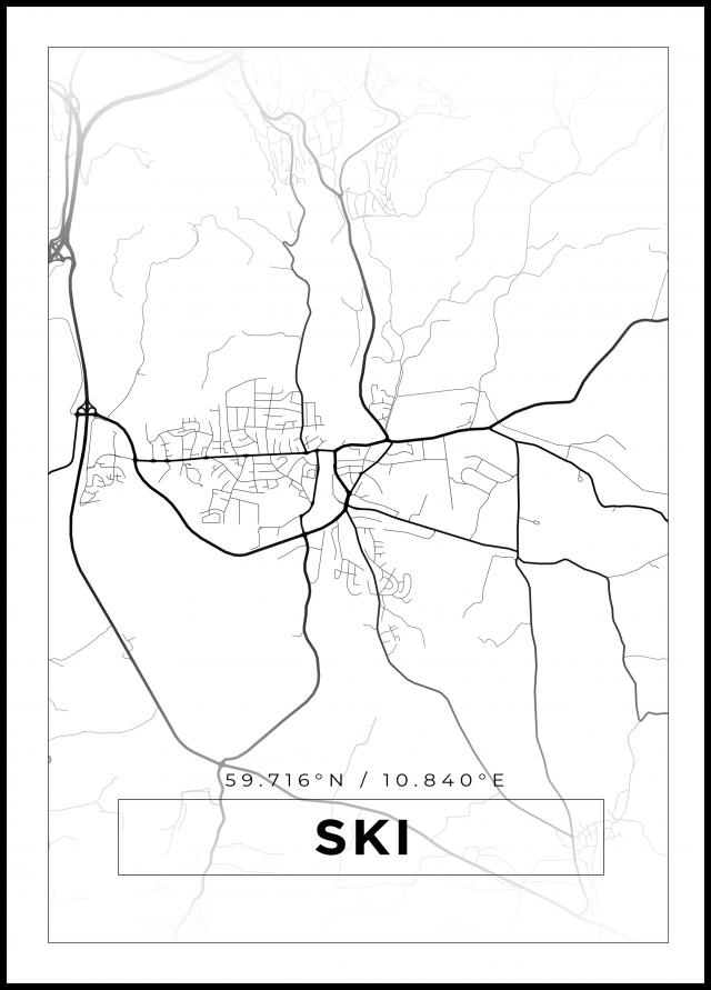 Kart - Ski - Hvit Plakat