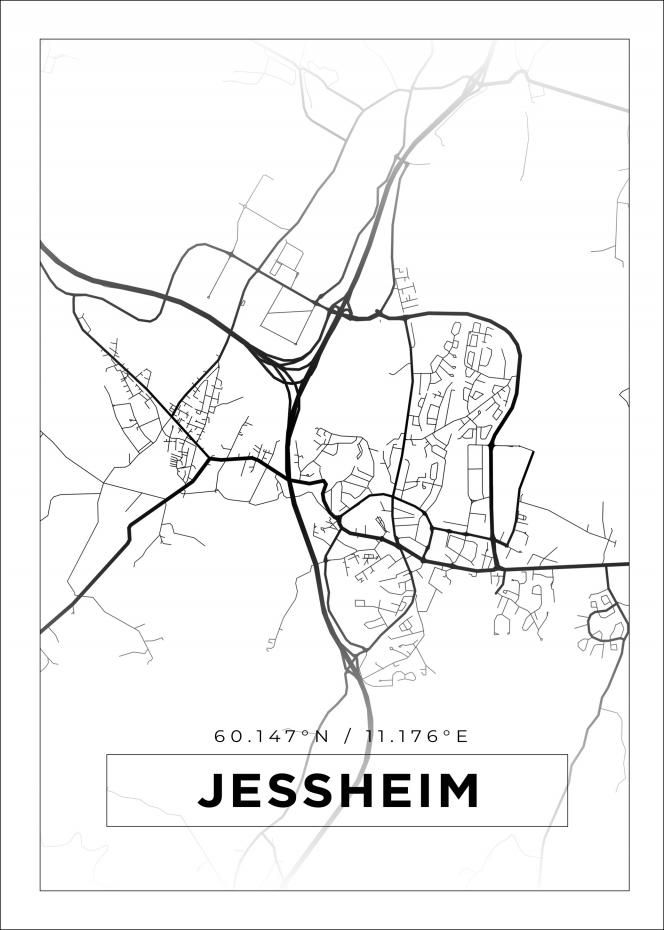Kart - Jessheim - Hvit Plakat