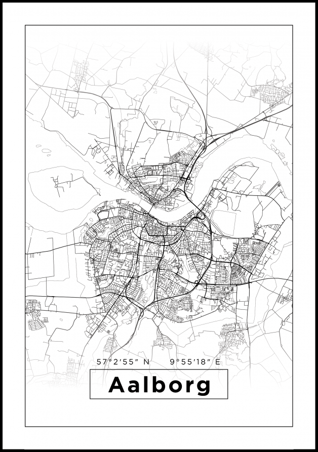 Kart - Aalborg - Hvit Plakat