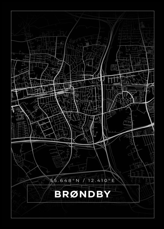  Karta - Brøndby - Svart Plakat