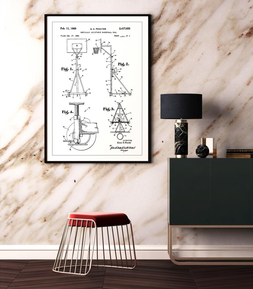 Patent Print - Basketball - White Plakat