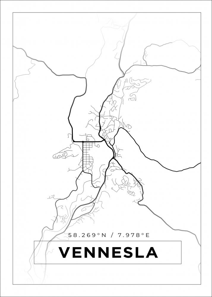 Kart - Vennesla - Hvit Plakat