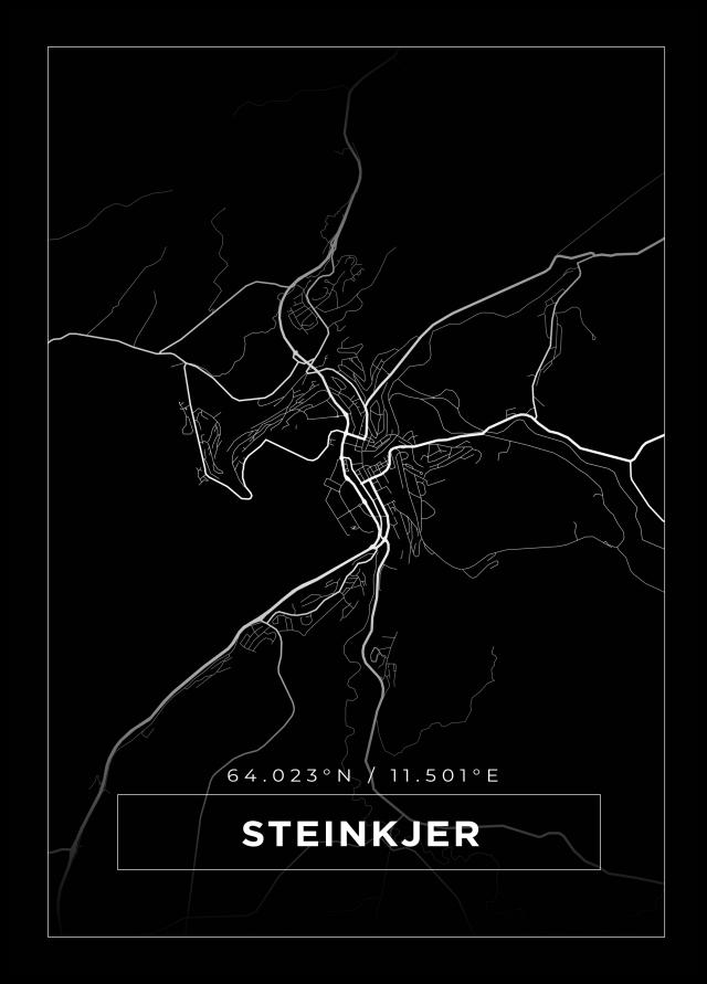 Kart - Steinkjer - Svart Plakat