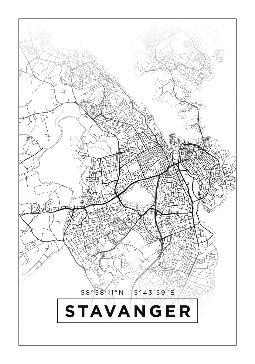 Kart - Stavanger - Hvit Plakat