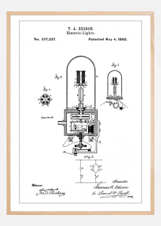Patent Print - Edison Light - White Plakat