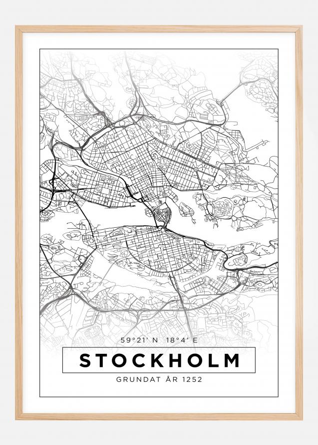 Kart - Stockholm - Poster - Hvit Plakat