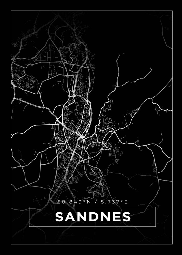 Kart - Sandnes - Svart Plakat