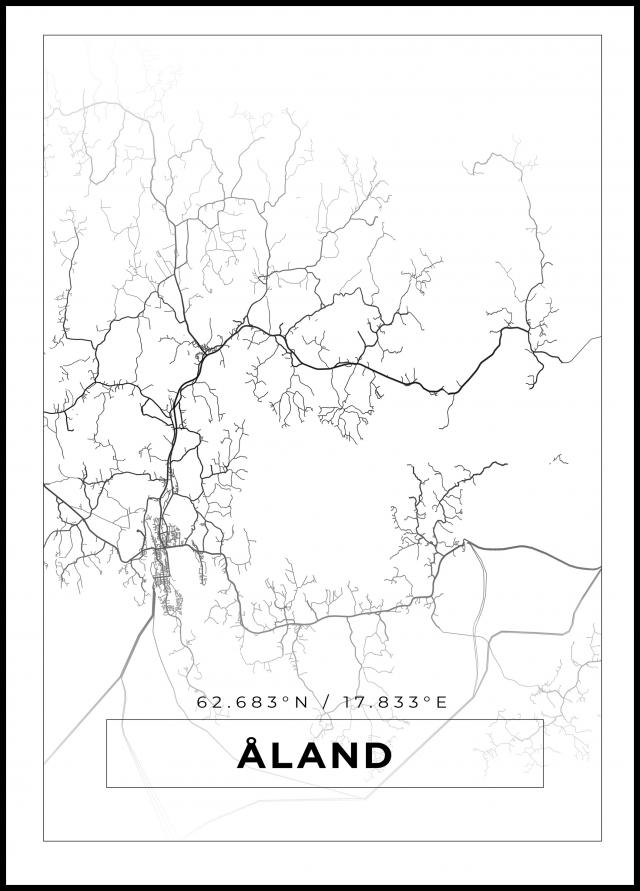 Kart - Åland - Hvit Plakat