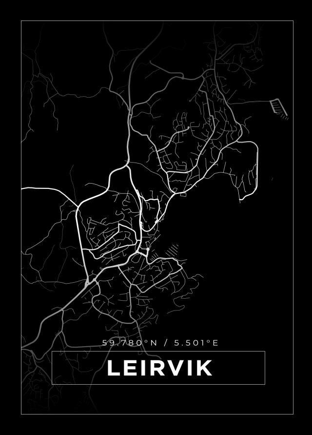 Kart - Leirvik - Svart Plakat