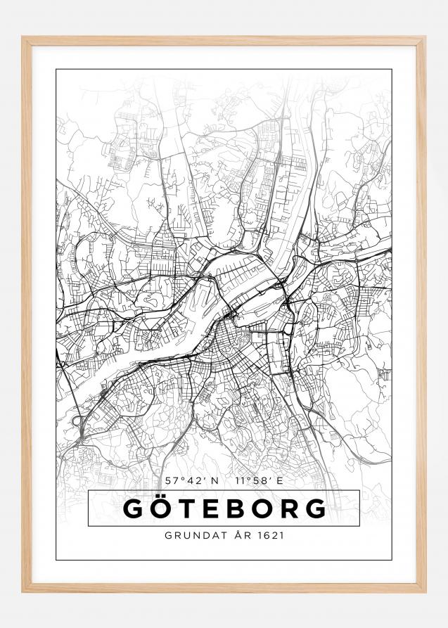 Kart - Göteborg - Poster - Hvit Plakat