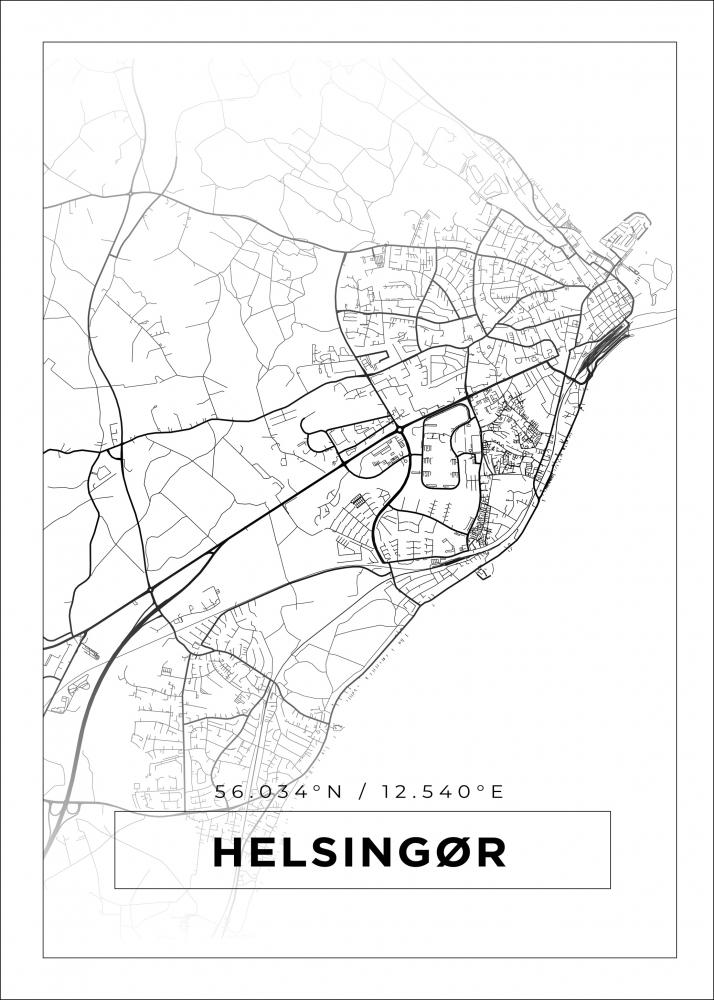 Kart - Helsingr - Hvit Plakat