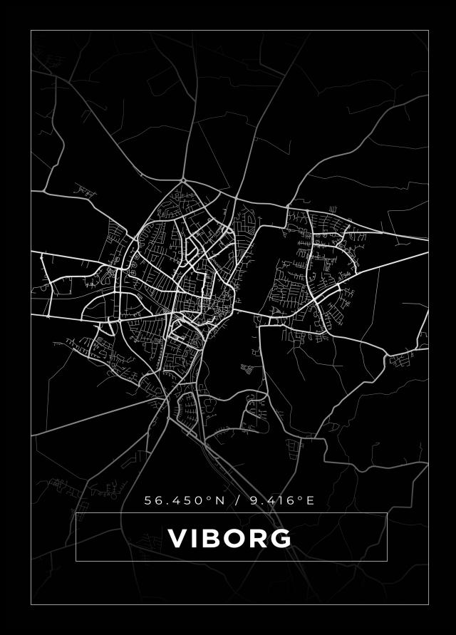 Kart - Viborg - Svart Plakat