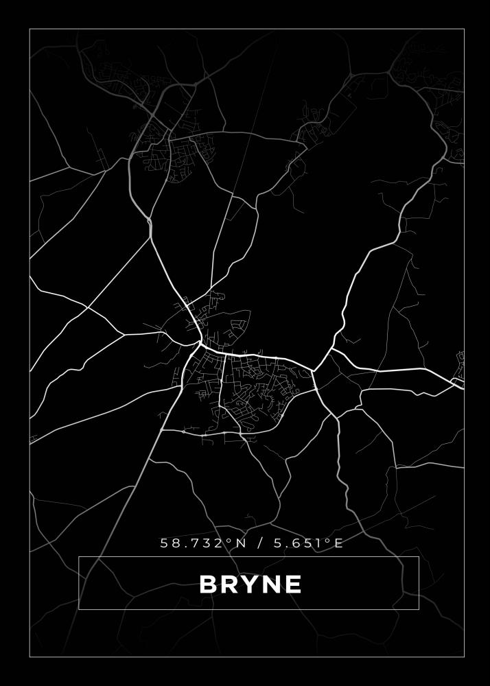 Kart - Bryne - Svart Plakat