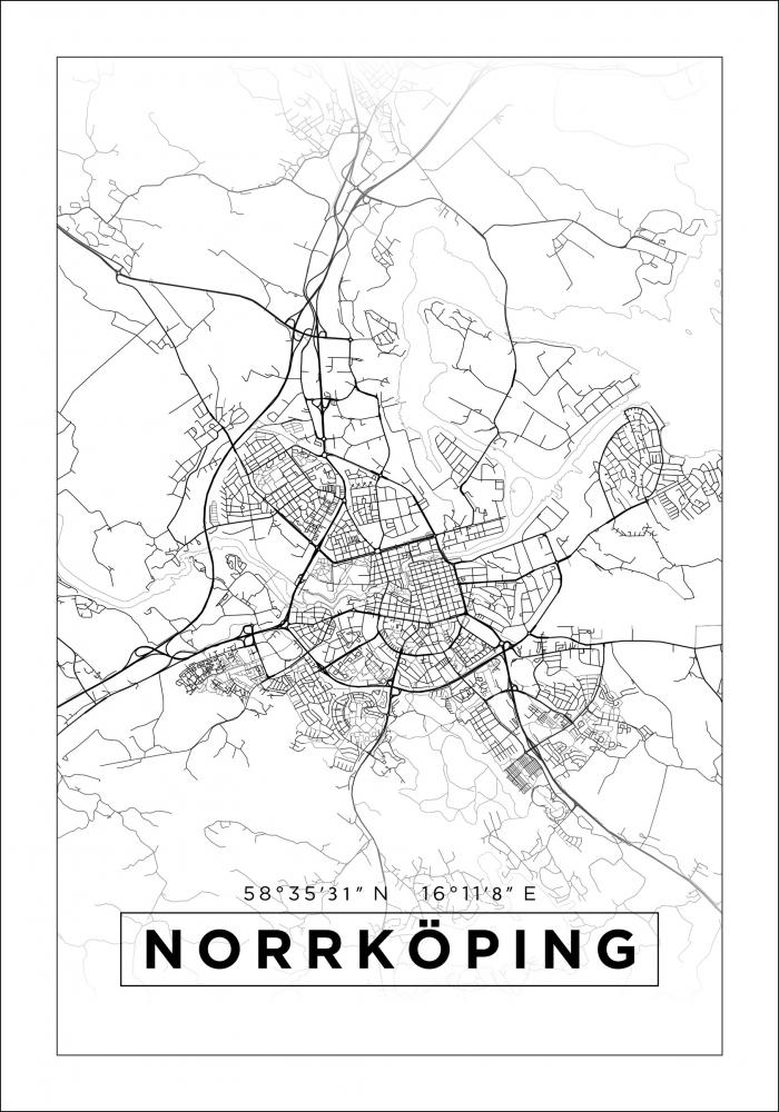 Kart - Norrkping - Poster - Hvit Plakat