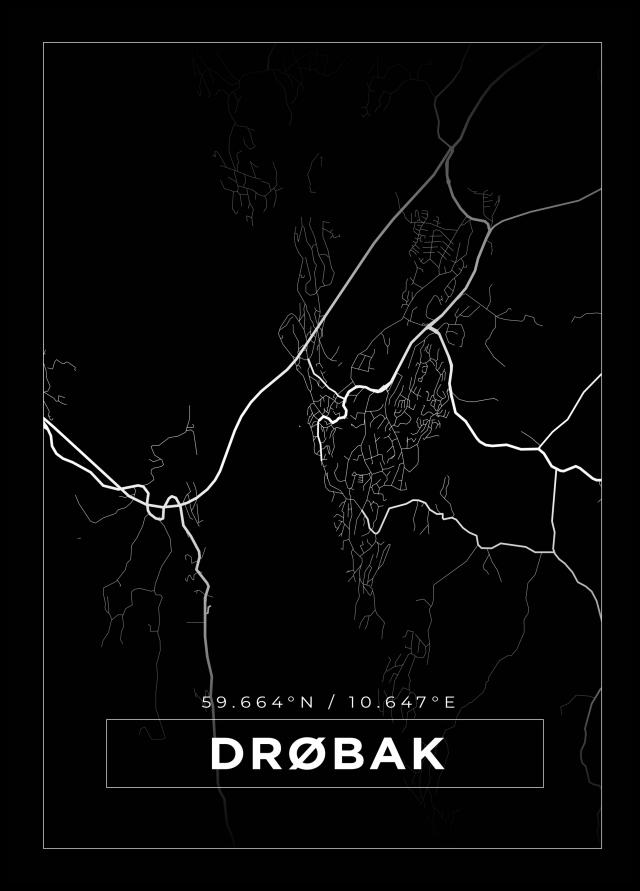 Kart - Drøbak - Svart Plakat