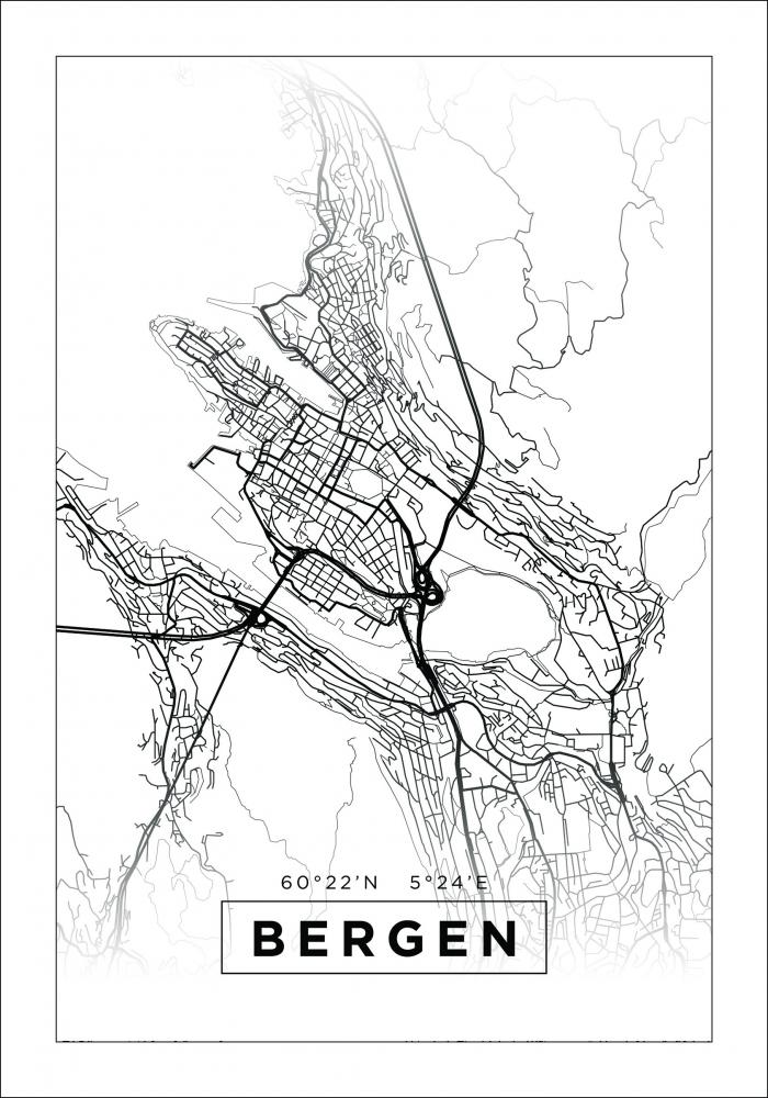 Kart - Bergen - Hvit