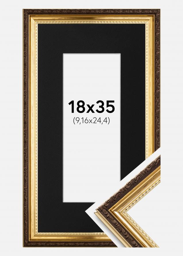 Ramme Abisko Gull 18x35 cm - Passepartout Svart 4x10 inches (10,16x25,4 cm)
