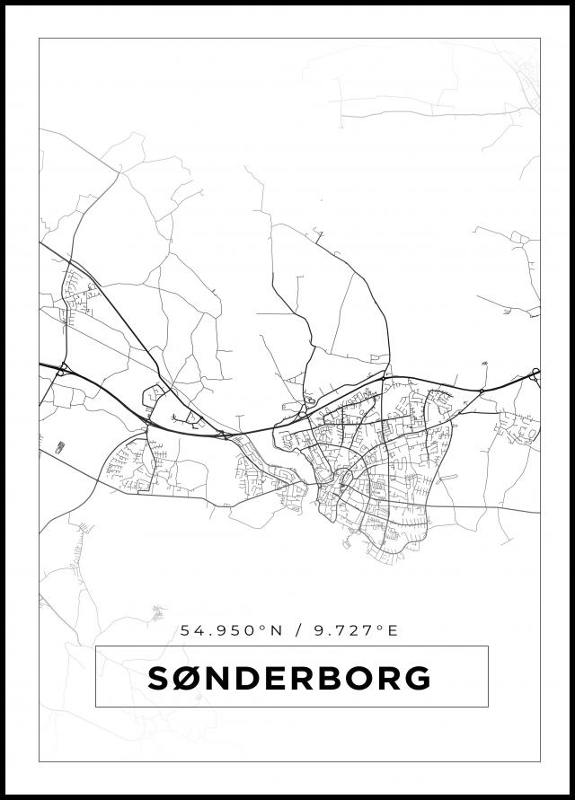 Kart - Sønderborg - Hvit Plakat