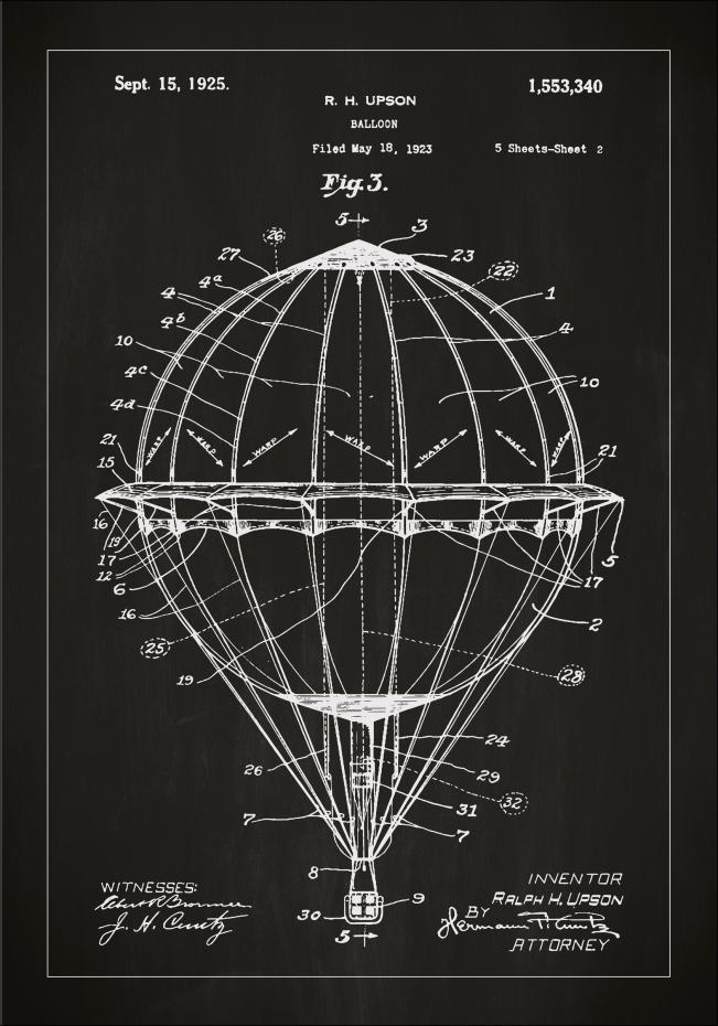 Patenttegning - Luftballong - Svart Plakat