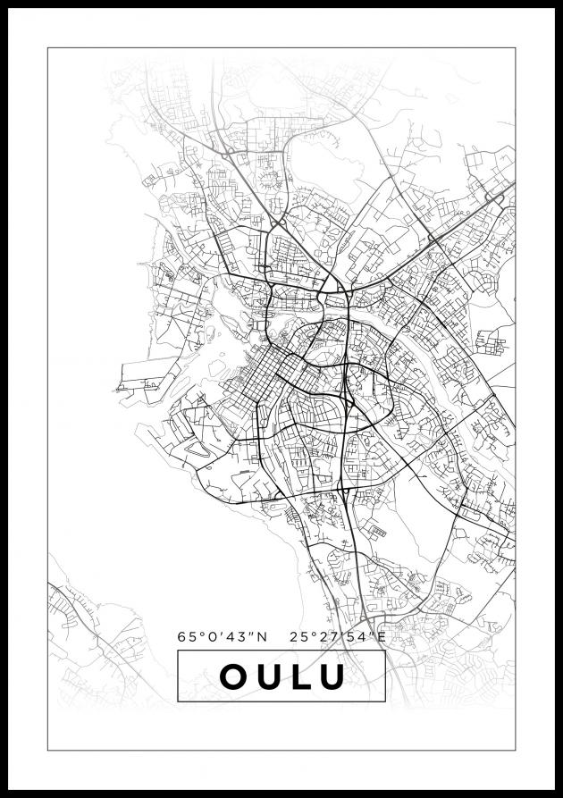 Kart - Oulu - Hvit Plakat
