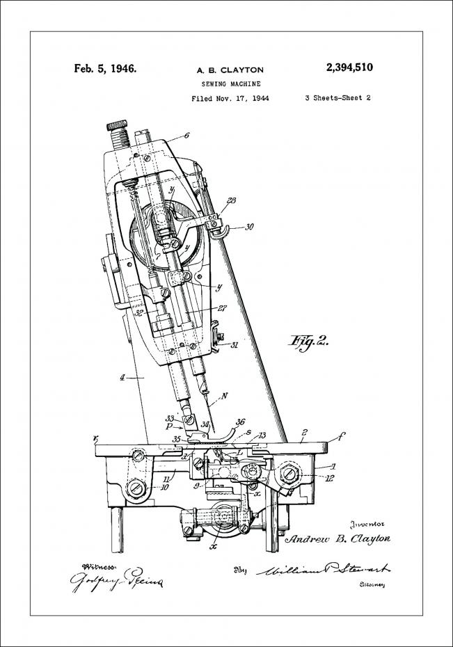 Patenttegning - Symaskin II - Poster Plakat