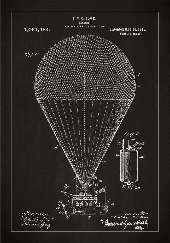 Patenttegning - Luftskip - Svart Plakat