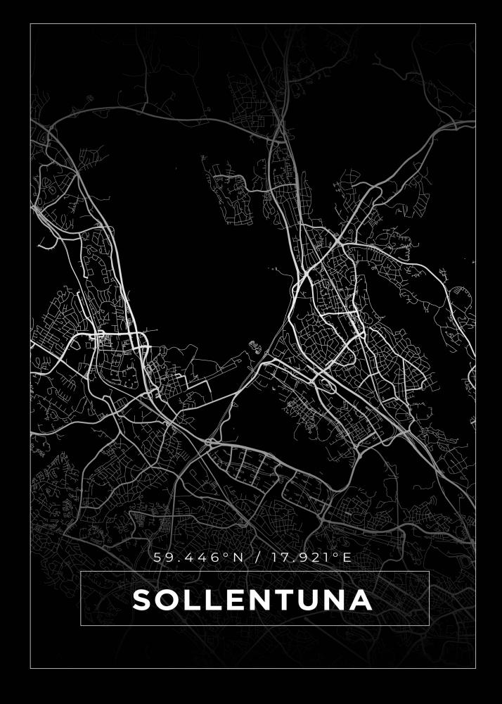 Kart - Sollentuna - Svart Plakat