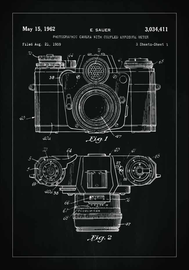 Patenttegning - Kamera I - Svart Plakat